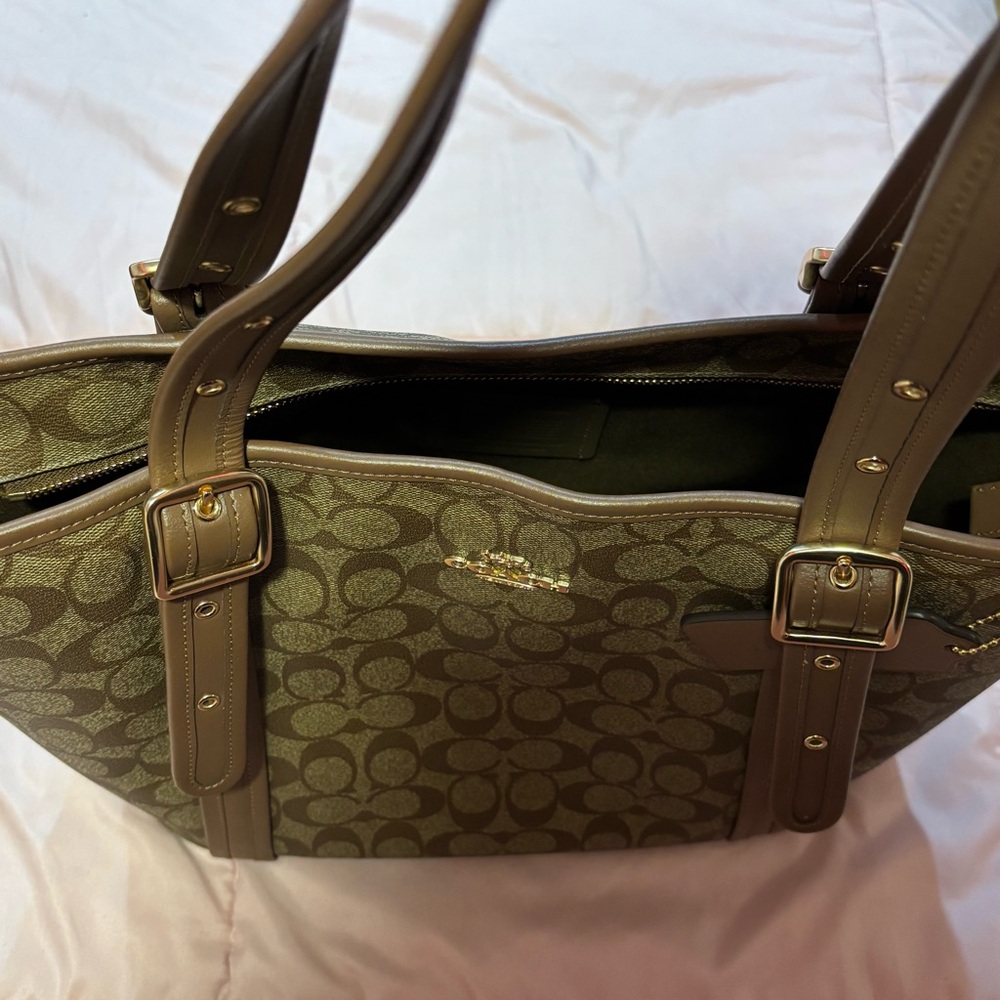 COACH Tote Bag Ashton Logo Zip Top Tote Bag Khaki Saddle - Picture 5 of 7